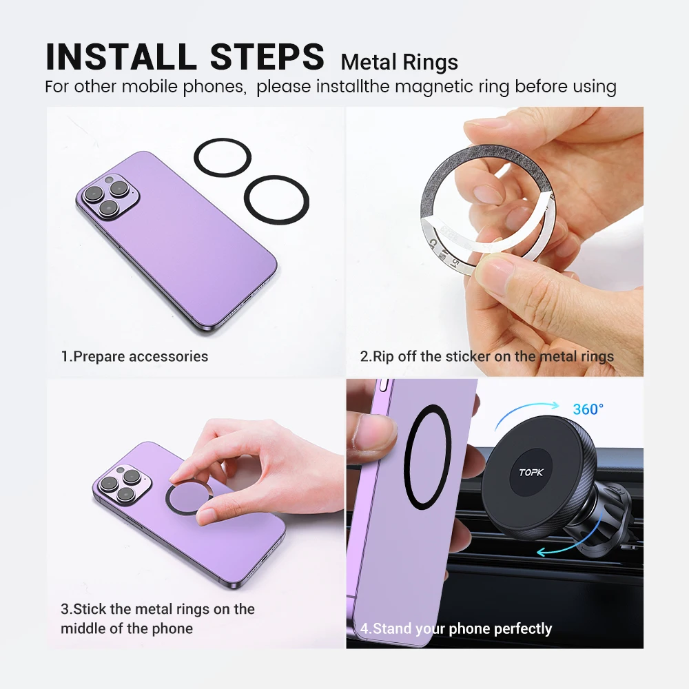 TOPK Magnetic Car Phone Holder Air Vent Car Phone Stand For Magsafe iPhone 15 14 13 ProMax Xiaomi Samsung Strong Magnet Holder thumbnail 6