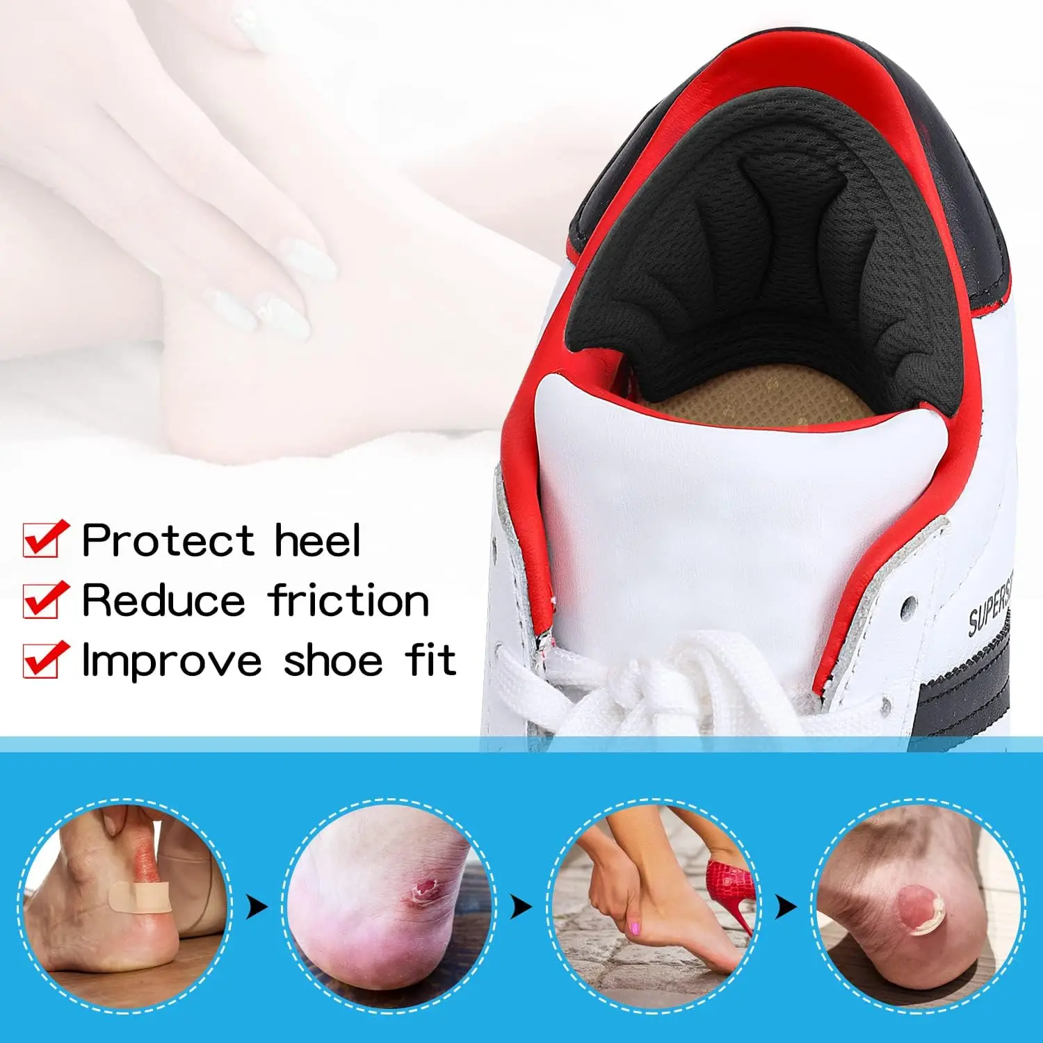 Adhesive Back Heel Cushion Pads Heel Grips Inserts Loose Shoes Too Big Boot Reusable Heel Guards Liners Women Men Improve Shoe thumbnail 3