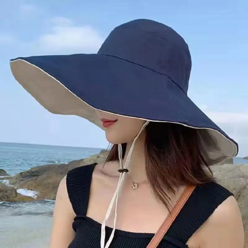 1Pc Doublesided Largebrim Hat Perfect for Summer Beach Style Outdoor Commuting Vacation Sun Protection Fashionable and Versatile thumbnail 5