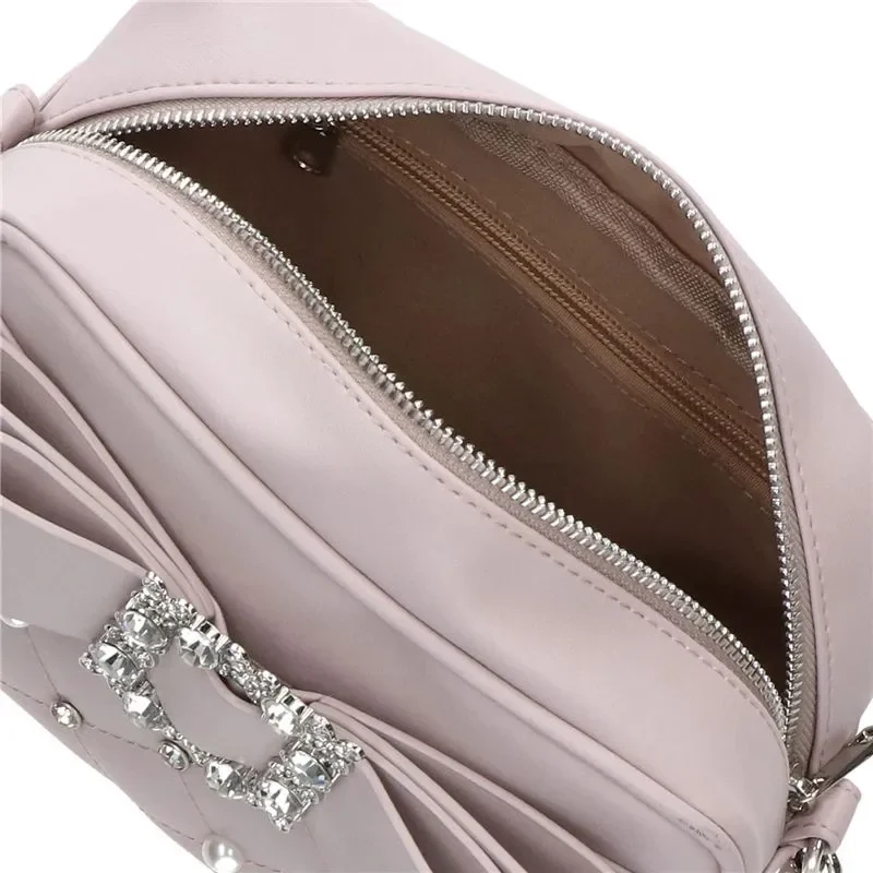 Sweet Knot Pearl Oulder Crossbody Bag Diamond Id Pattern Small Square Bag Faionable for Young Women Pearl Shoulder Rhinestones thumbnail 4