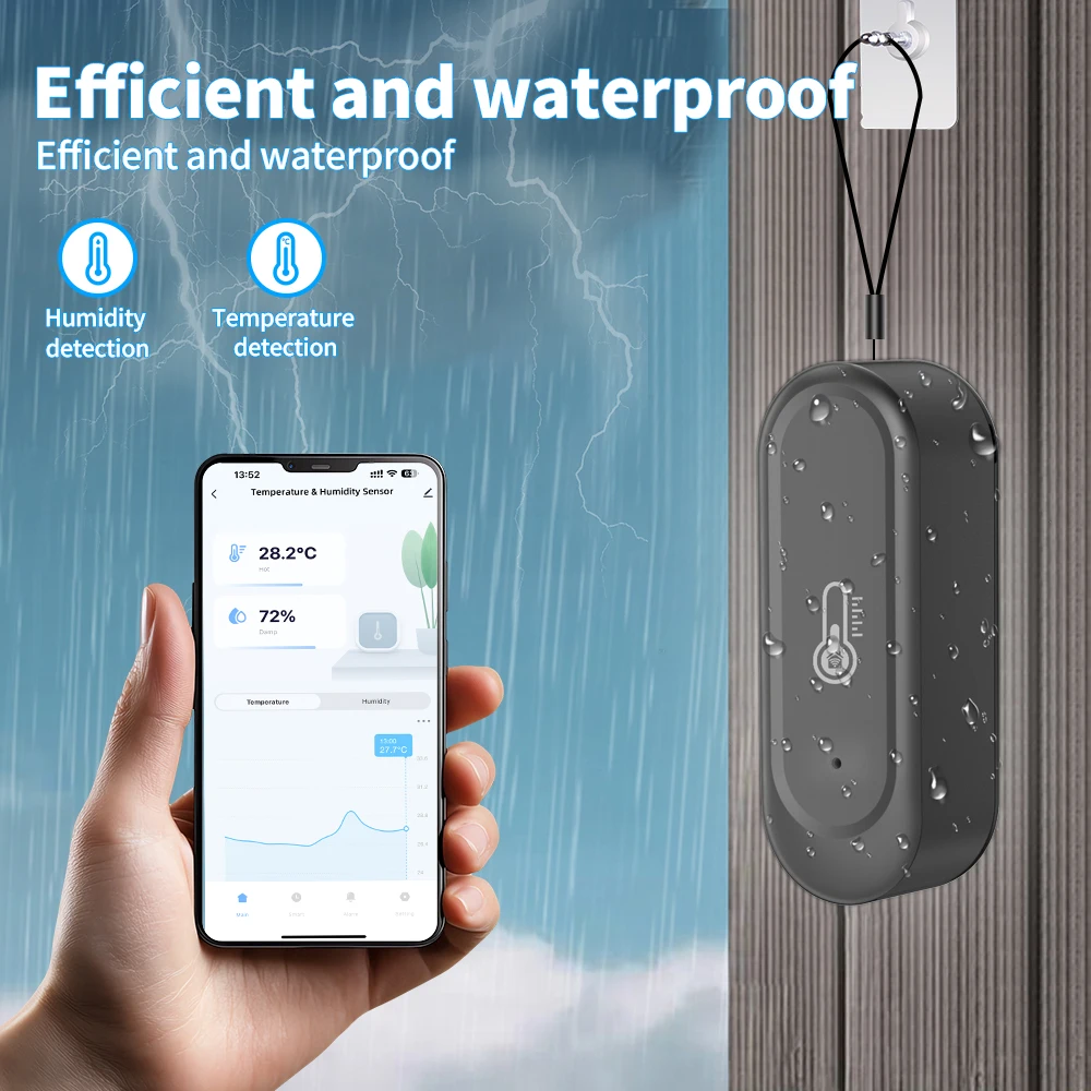 1/2PCS New WIFI Temperature and Humidity Sensor IP65 Outdoor Waterproof Tuya APP  Hygrometer Thermometer Support Alexa Google thumbnail 5