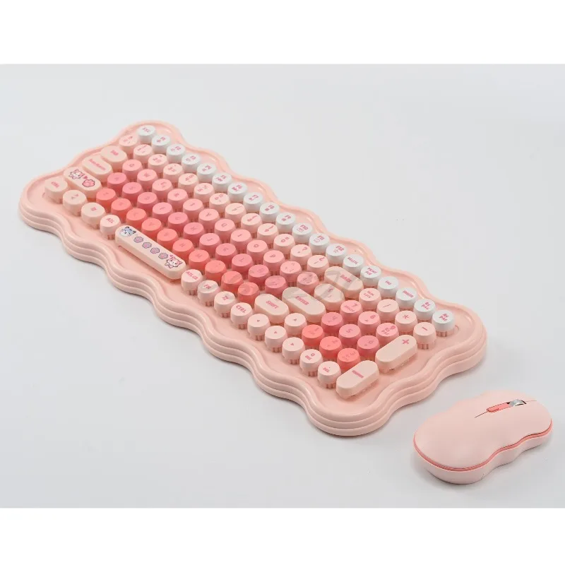 Wireless Keyboard and Mouse Set Office Cute Keyboard Colorful Round Keycaps Entertainment Office thumbnail 5