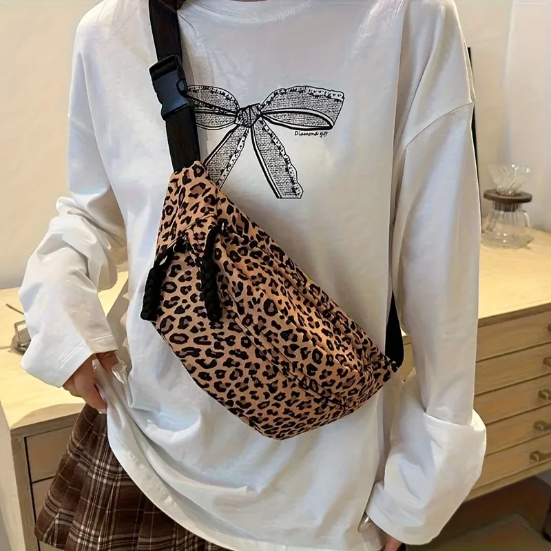 Women's Leopard Print Chest Bag Large Capacity Waist Bag for Women Travel, Shopping, Everyday Use Stylish Shoulder Crossbody Bag thumbnail 2