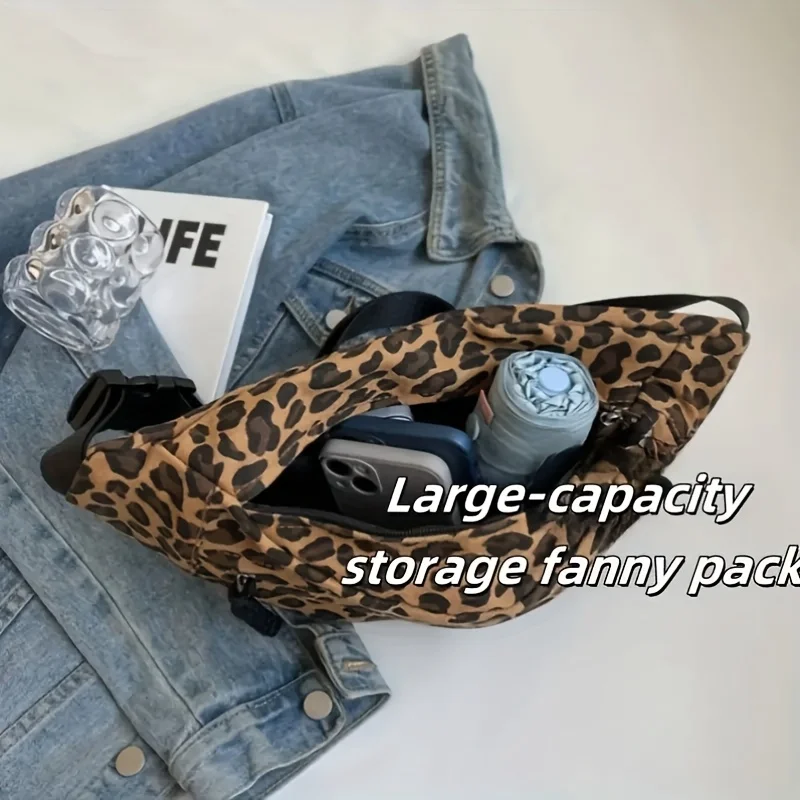 Women's Leopard Print Chest Bag Large Capacity Waist Bag for Women Travel, Shopping, Everyday Use Stylish Shoulder Crossbody Bag thumbnail 6