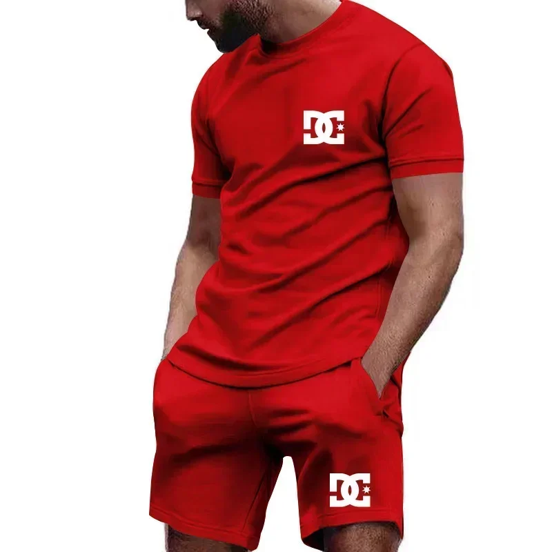 Summer new men's short-sleeved T-shirt and breathable shorts two-piece set men's outdoor leisure fashion shorts running
