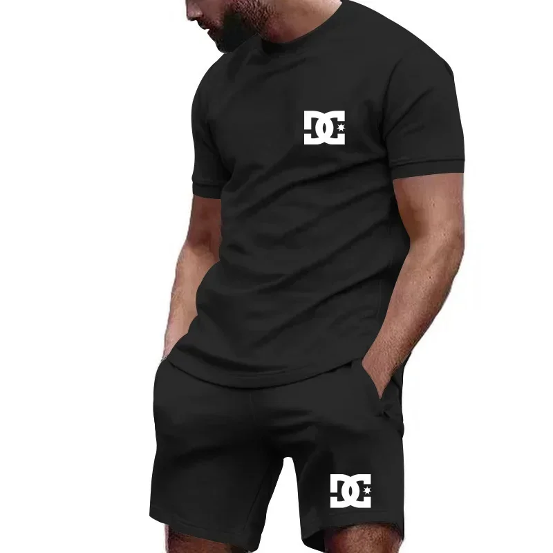 Summer new men's short-sleeved T-shirt and breathable shorts two-piece set men's outdoor leisure fashion shorts running thumbnail 2