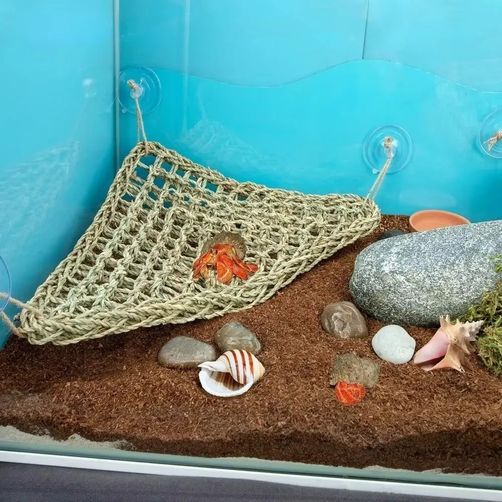 Grass Weave Reptiles Hammock Climbing Perch Suction Install Small Pet Crawling Pad Terrarium Decor Lizard Rest Cushion thumbnail 2