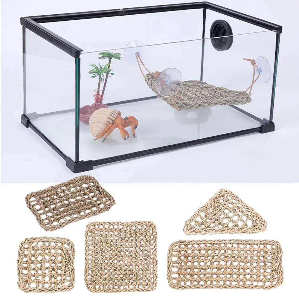 Grass Weave Reptiles Hammock Climbing Perch Suction Install Small Pet Crawling Pad Terrarium Decor Lizard Rest Cushion thumbnail 4