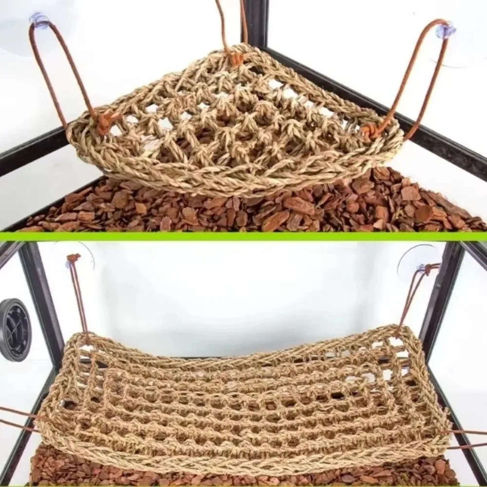 Grass Weave Reptiles Hammock Climbing Perch Suction Install Small Pet Crawling Pad Terrarium Decor Lizard Rest Cushion thumbnail 5