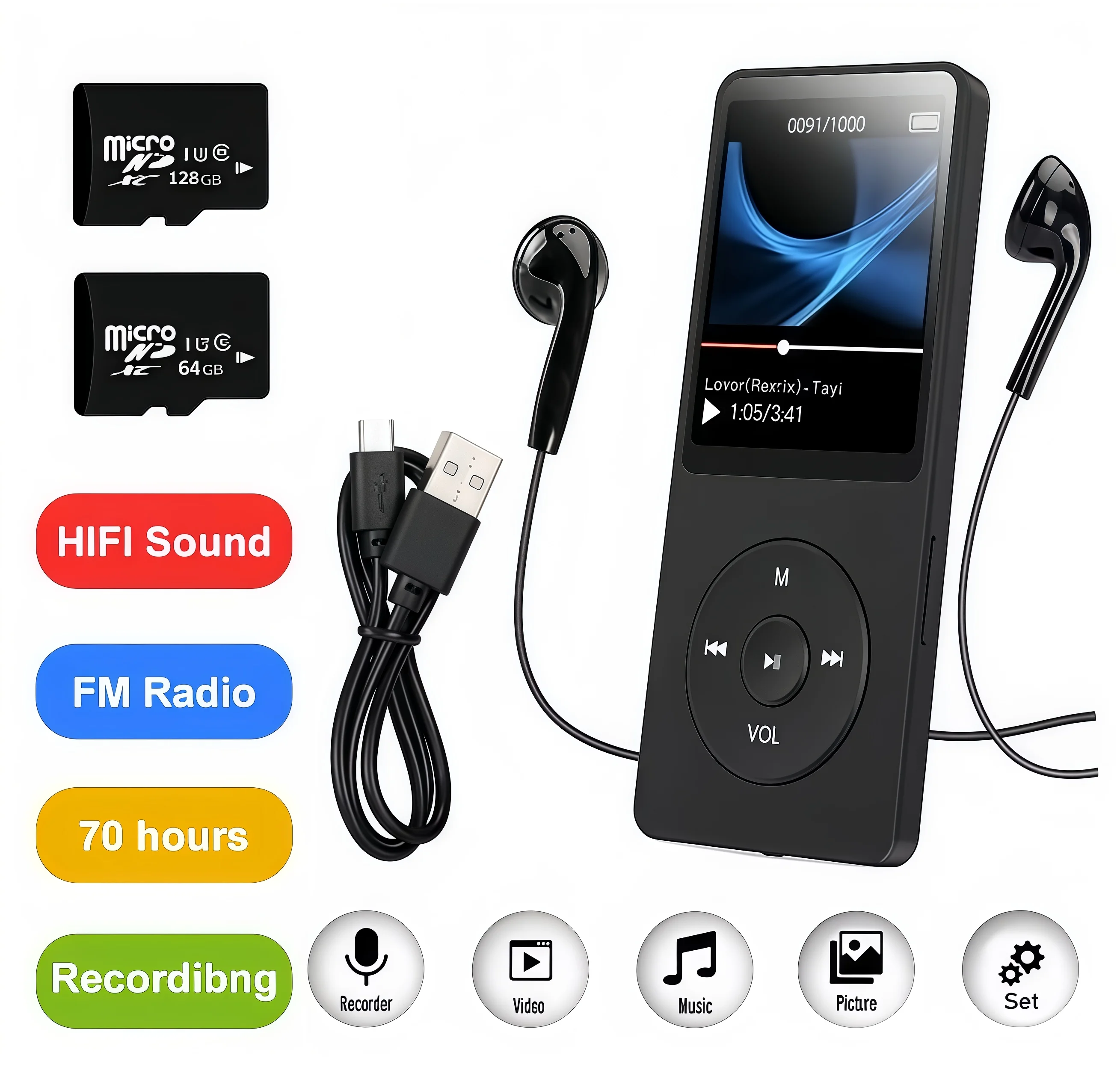 Portable MP3 Player 1.8 Inch Screen Walkmen HIFI Bluetooth Compatible E-Books Recording  Bluetooth Wifi Pplayer FM Radio Player thumbnail 4
