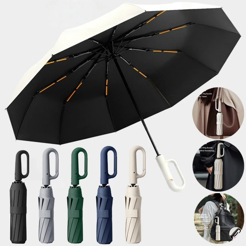 Strong Windproof Automatic Umbrella Sunshade UV Protection Folding Men's Umbrella Buckle Rain Large Parasol for Women