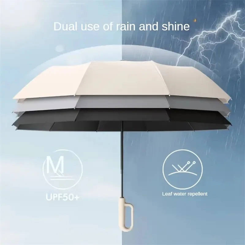 Strong Windproof Automatic Umbrella Sunshade UV Protection Folding Men's Umbrella Buckle Rain Large Parasol for Women thumbnail 4