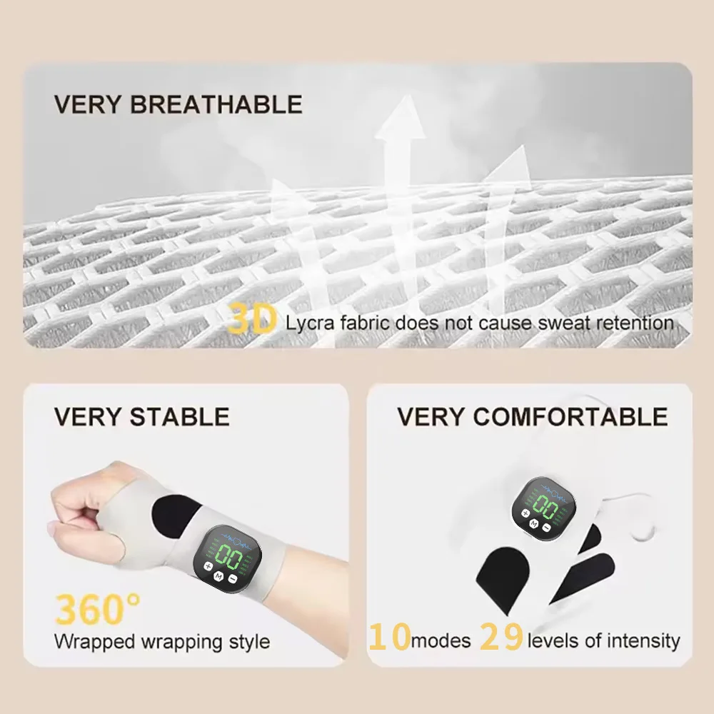 EMS Electric Cordless Hand Wrist Massager 10 Mode Vibration Massage Relieve Hand Muscle Fatigue USB Rechargeable Wrist Brace Wra thumbnail 6