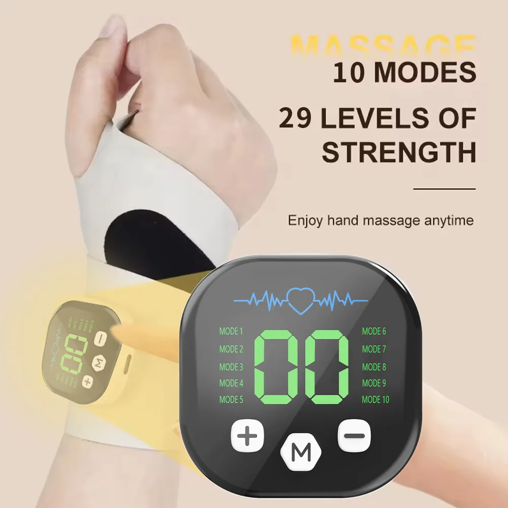 EMS Electric Cordless Hand Wrist Massager 10 Mode Vibration Massage Relieve Hand Muscle Fatigue USB Rechargeable Wrist Brace Wra thumbnail 2