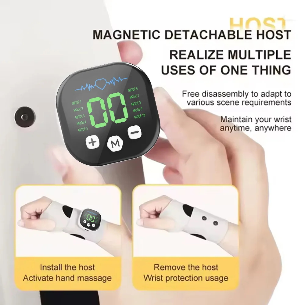 EMS Electric Cordless Hand Wrist Massager 10 Mode Vibration Massage Relieve Hand Muscle Fatigue USB Rechargeable Wrist Brace Wra thumbnail 3