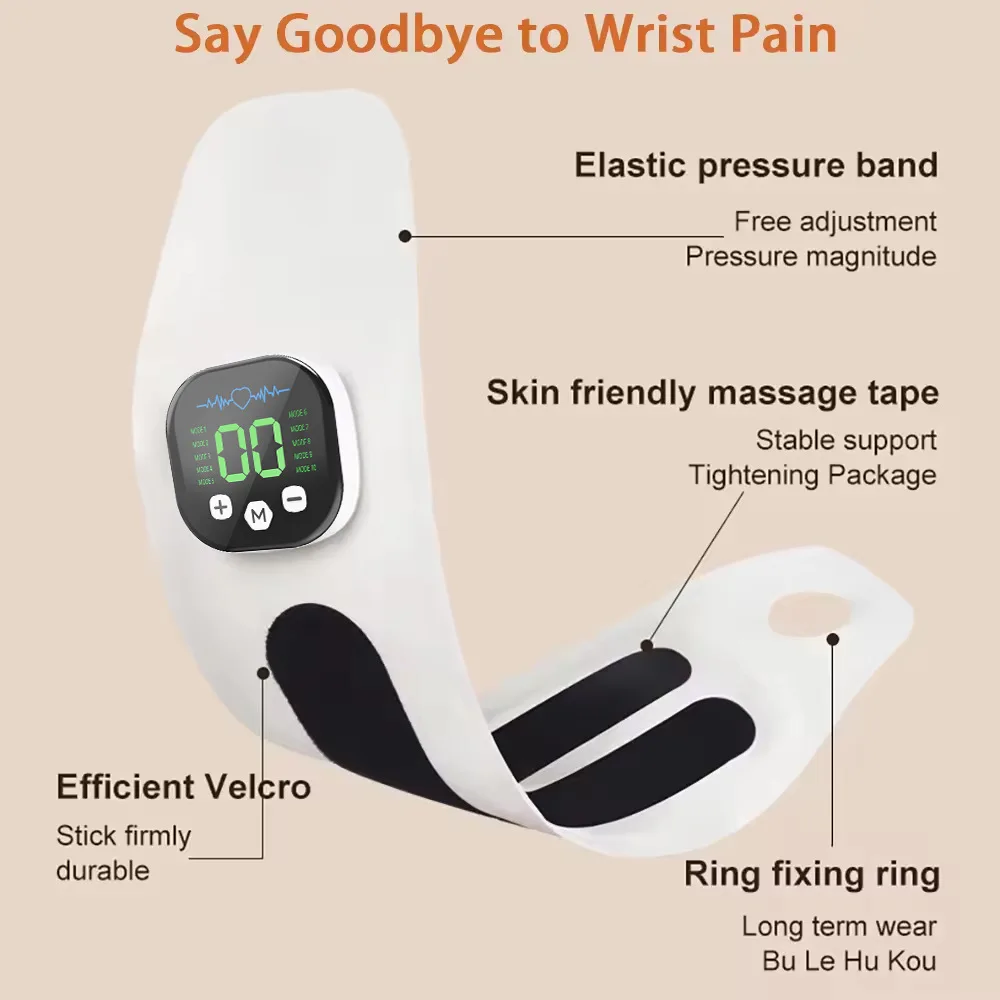 EMS Electric Cordless Hand Wrist Massager 10 Mode Vibration Massage Relieve Hand Muscle Fatigue USB Rechargeable Wrist Brace Wra thumbnail 4