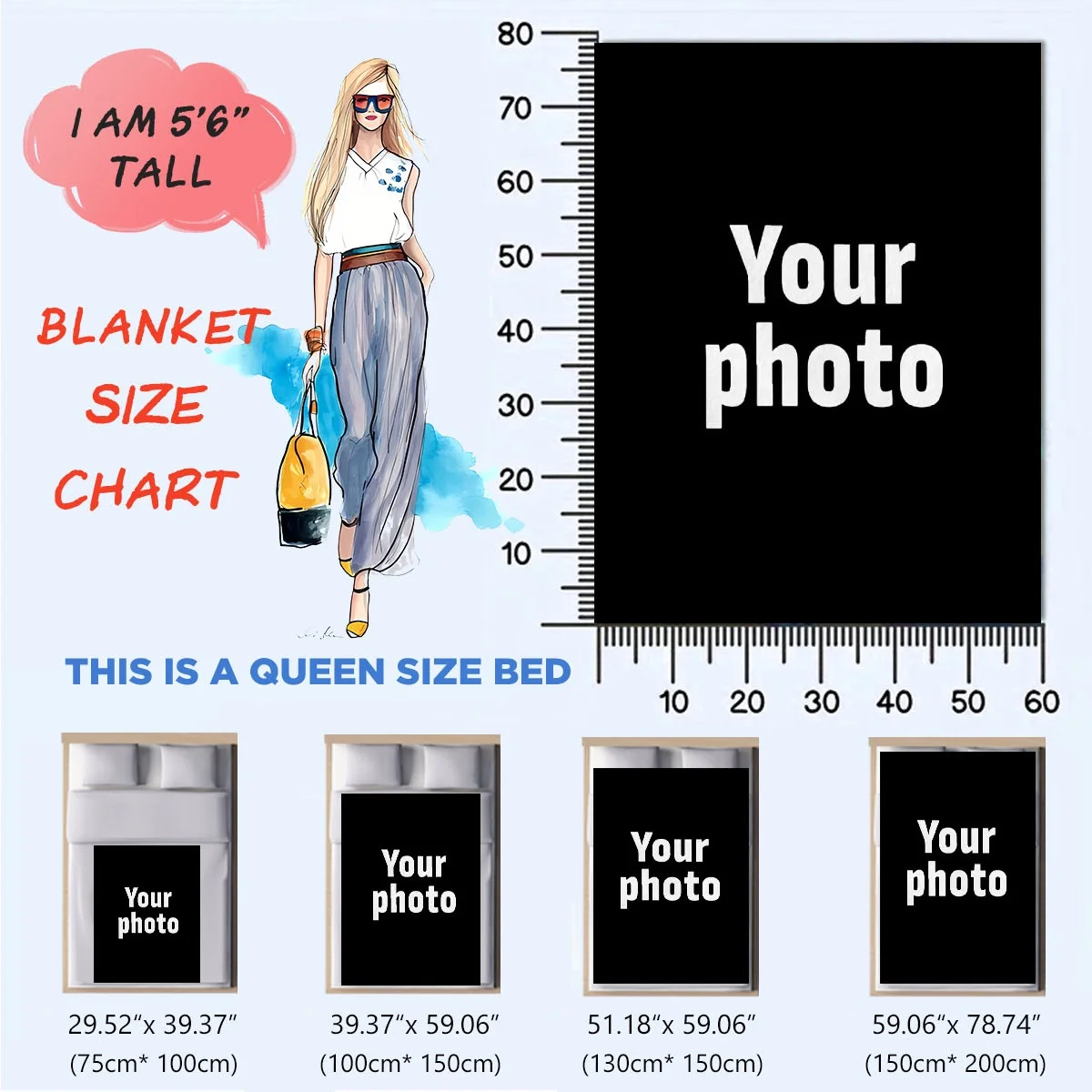 Personalized Photo Blanket Custom Fleece Throw Warm Soft Cozy Plush Flannel Blanket for Winter Thick Comfortable Couch Bed Office thumbnail 6