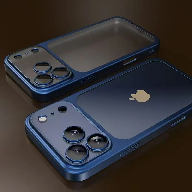 Luxury Plating Color PC Transparent Phone Case For iPhone 17 16 15 14 13 Pro Max Air Lens Protection Matte BackPlate Hard Cover