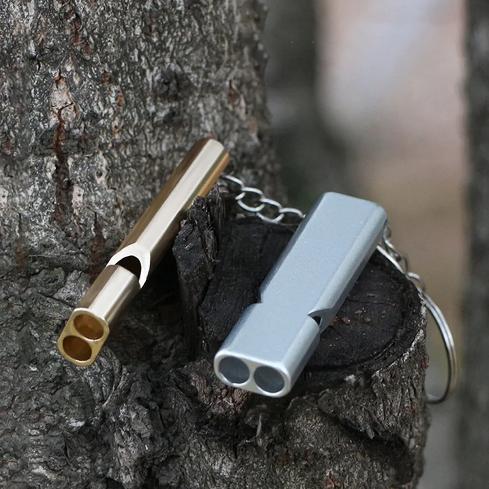 Flat Aluminum Alloy Dual Frequency Survival Whistle Double Tube Outdoor Survival Survival Whistle Equipment Equipped EDC Tool