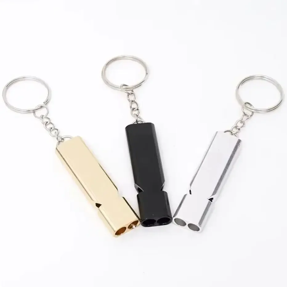 Flat Aluminum Alloy Dual Frequency Survival Whistle Double Tube Outdoor Survival Survival Whistle Equipment Equipped EDC Tool thumbnail 2