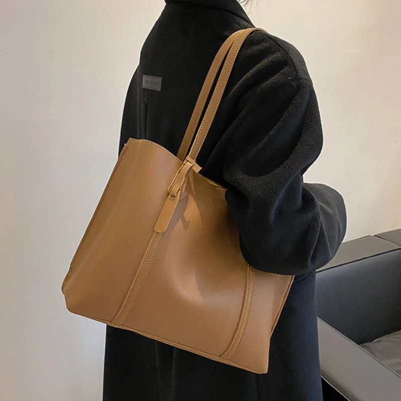 Large Capacity Women's Bag, New Soft Leather Tote Bag, Casual and Versatile Single Shoulder Bags for Woman Korean Style Handbags thumbnail 5