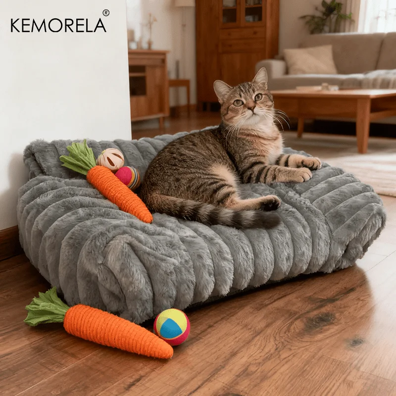 KEMORELA 1PC Striped Cat Sofa Bed Soft Polyester Pet Bed Breathable for All Seasons Suitable for Small to Medium Catsor Sleeping thumbnail 5