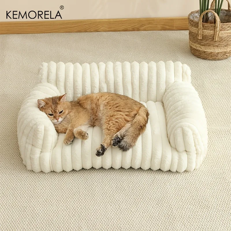 KEMORELA 1PC Striped Cat Sofa Bed Soft Polyester Pet Bed Breathable for All Seasons Suitable for Small to Medium Catsor Sleeping thumbnail 2