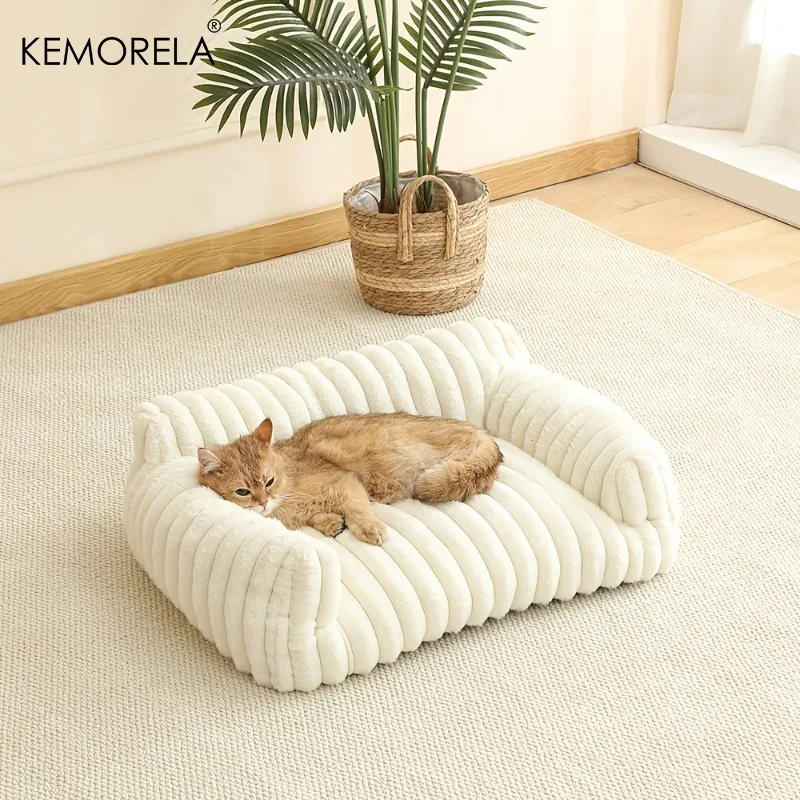 KEMORELA 1PC Striped Cat Sofa Bed Soft Polyester Pet Bed Breathable for All Seasons Suitable for Small to Medium Catsor Sleeping thumbnail 3