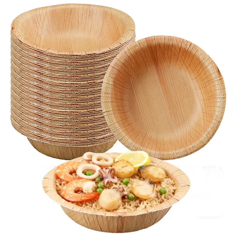 200ml Disposable Paper Bowls Microwave-Safe Lunch Meals Soup Salad Paper Bowl Wood Grain Design Christmas Paella Gazpacho Bowls