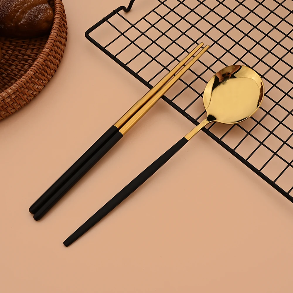 6Pcs Korean Dinnerware Set High Quality Stainless Steel Flatware Set Mirror Silver Dinner Spoon Chopsticks Tableware Cutlery Set thumbnail 5