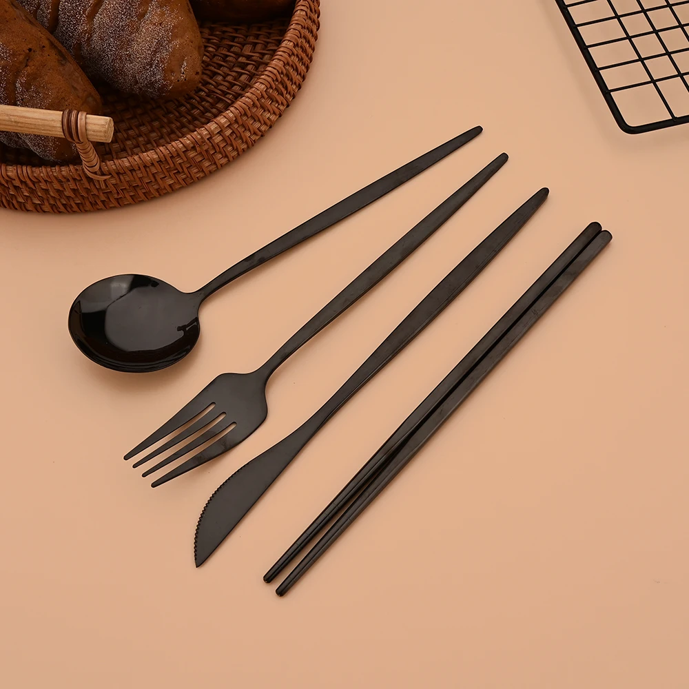6Pcs Korean Dinnerware Set High Quality Stainless Steel Flatware Set Mirror Silver Dinner Spoon Chopsticks Tableware Cutlery Set thumbnail 4