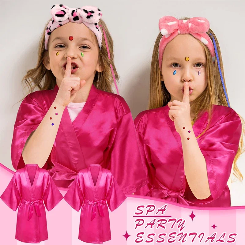 6-18Pcs Spa Party Robes for Girls Kids Birthday Kimono Satin Robe Slumber Party Sleepover Pajamas Party Gowns Pink Party Favors thumbnail 4