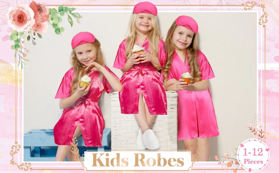 6-18Pcs Spa Party Robes for Girls Kids Birthday Kimono Satin Robe Slumber Party Sleepover Pajamas Party Gowns Pink Party Favors thumbnail 5