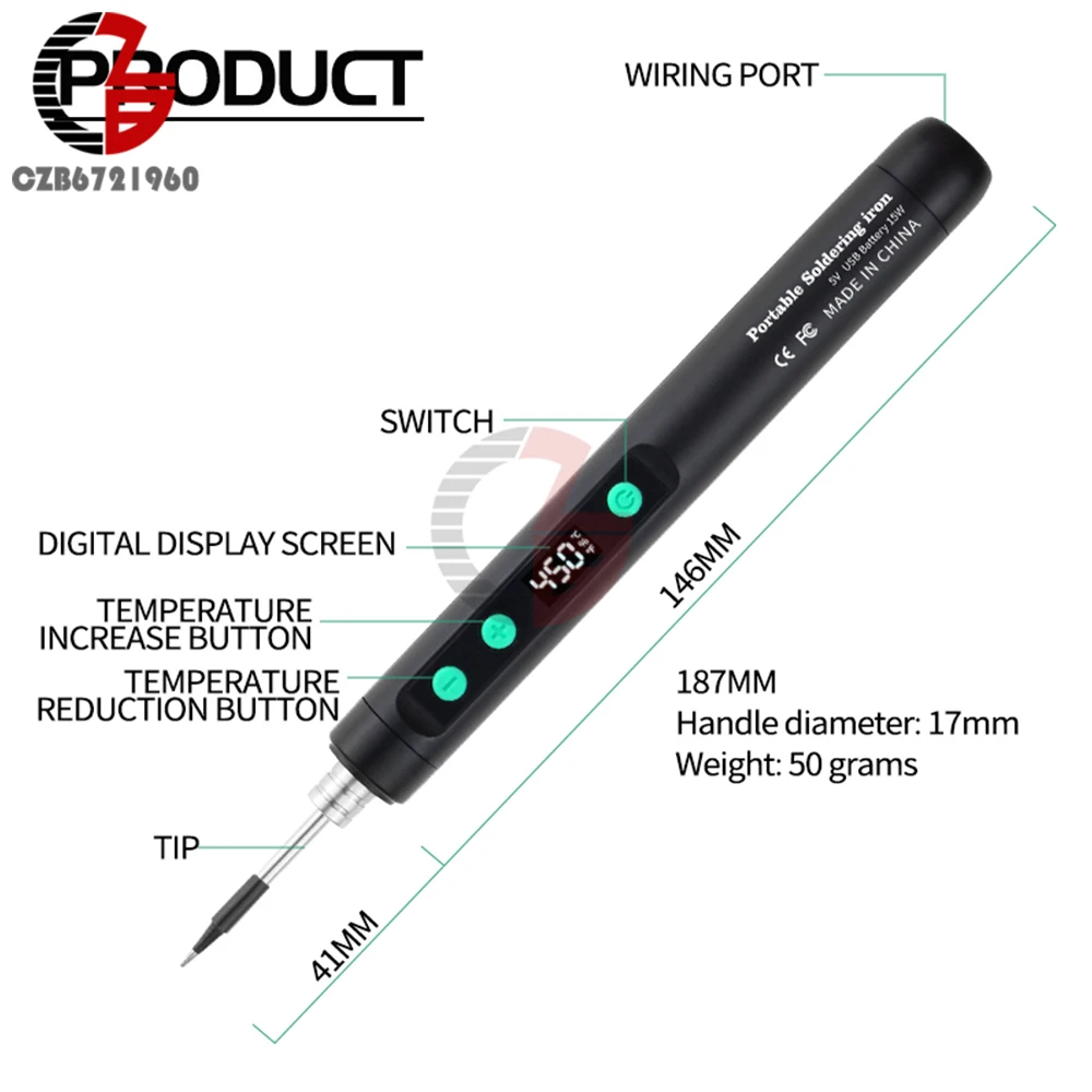 DC 5V Mini USB Type-C Soldering Iron Set Digital Electric Soldering Iron Adjustable Temperature DIY Heating Repair Welding Tool thumbnail 3