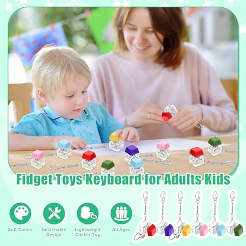 1/4/9Keys Finger Button Mechanical Keyboard Keycaps Keychain Fidget Toys Decompression Stress Relief Keyboard Clicker Kids Toy thumbnail 4