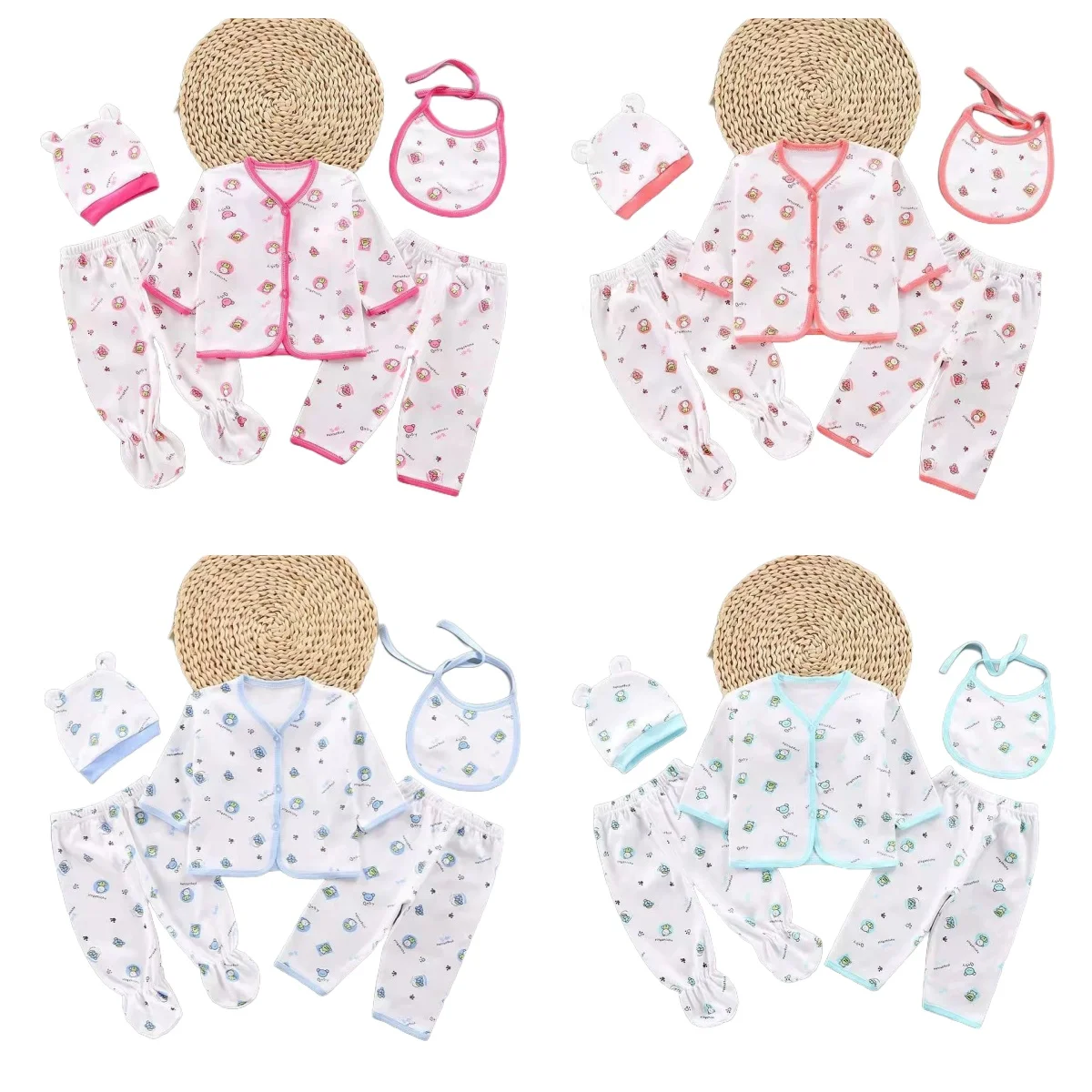 5Pcs/Set Newborn Baby Girl Clothes Set Cotton Soft Underwear Infant Boy Outfit Children Girl Top+2Pant+Bib+Hat Toddler Clothing thumbnail 2
