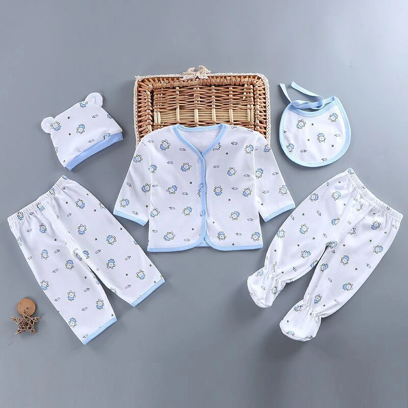 5Pcs/Set Newborn Baby Girl Clothes Set Cotton Soft Underwear Infant Boy Outfit Children Girl Top+2Pant+Bib+Hat Toddler Clothing thumbnail 3
