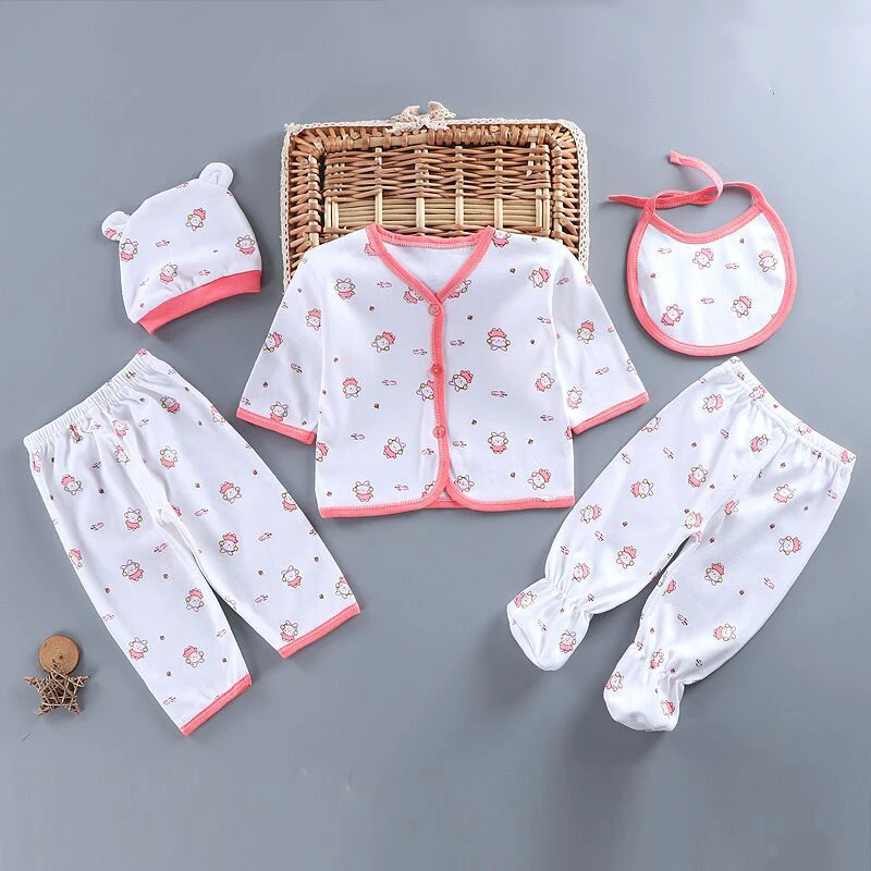 5Pcs/Set Newborn Baby Girl Clothes Set Cotton Soft Underwear Infant Boy Outfit Children Girl Top+2Pant+Bib+Hat Toddler Clothing thumbnail 4