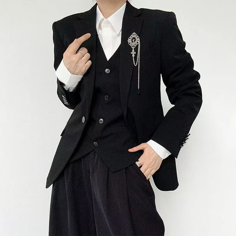 Unisex Black Grey Slim Fit Blazer Vest Stylish Androgynous Casual Jacket for Men Women thumbnail 5