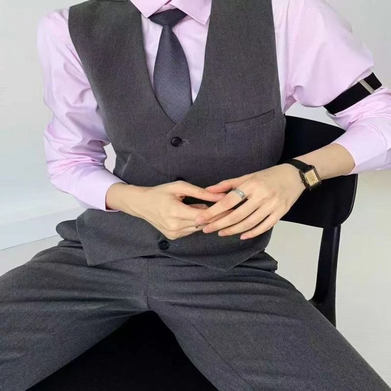 Unisex Black Grey Slim Fit Blazer Vest Stylish Androgynous Casual Jacket for Men Women thumbnail 4