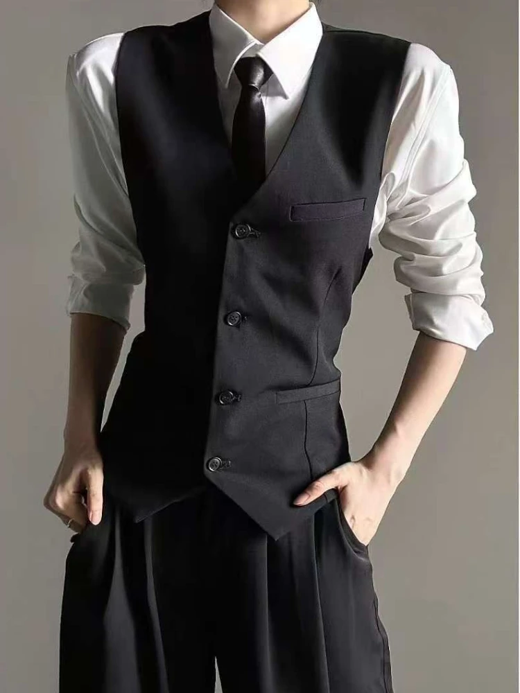 Unisex Black Grey Slim Fit Blazer Vest Stylish Androgynous Casual Jacket for Men Women thumbnail 3