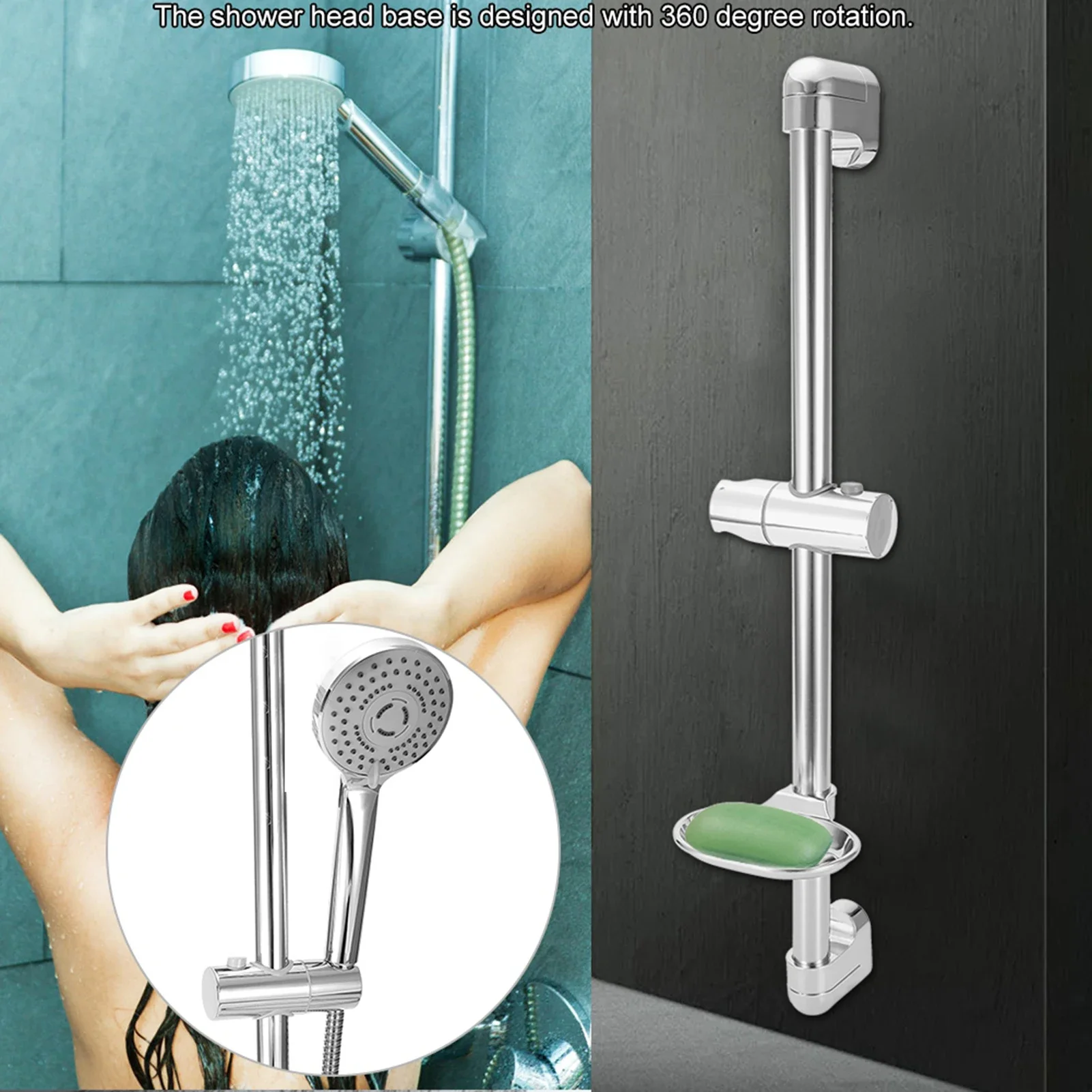 Stainless Steel Lifting Handhold Shower G1/2 Bathroom Fixtures Shower Equipment Slide  Head Holder Bracket with Soap Box thumbnail 2