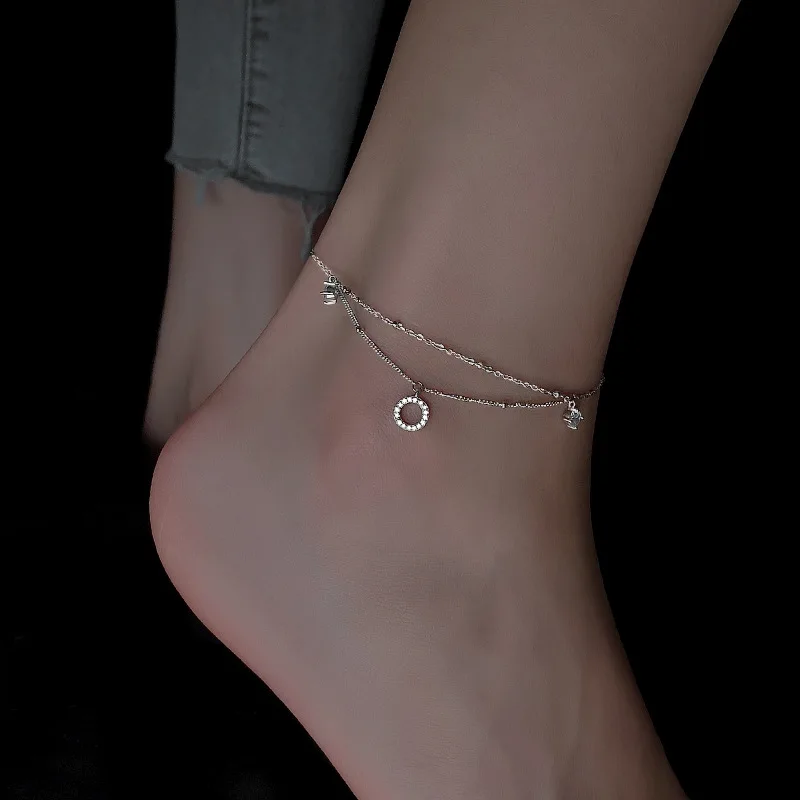 New 925 Sterling Silver Circle Anklet Personalized Charm Geometric Shape Anklet Birthday Gift for Women Exquisite Jewelry