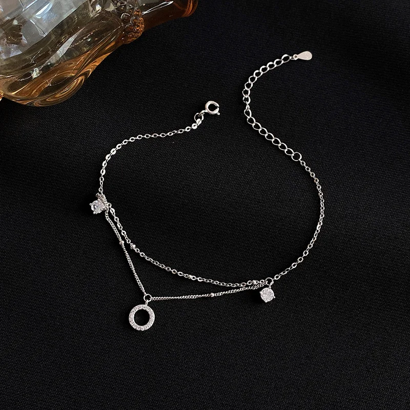 New 925 Sterling Silver Circle Anklet Personalized Charm Geometric Shape Anklet Birthday Gift for Women Exquisite Jewelry thumbnail 3