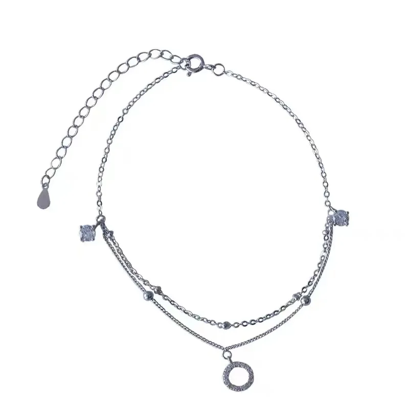 New 925 Sterling Silver Circle Anklet Personalized Charm Geometric Shape Anklet Birthday Gift for Women Exquisite Jewelry thumbnail 5