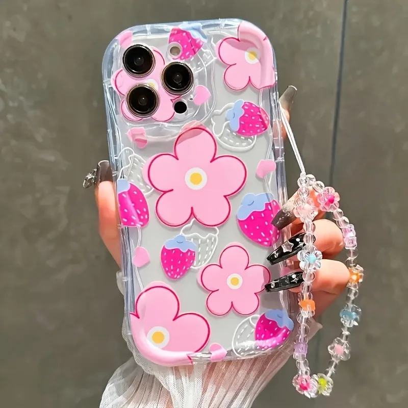 Fashionable Strawberry Flower With Lanyard Pattern For iPhone 17 16 Pro 15 14 13 12 11 Pro Max 16e 17Air X XR XS 7 8 Plus Cover thumbnail 4