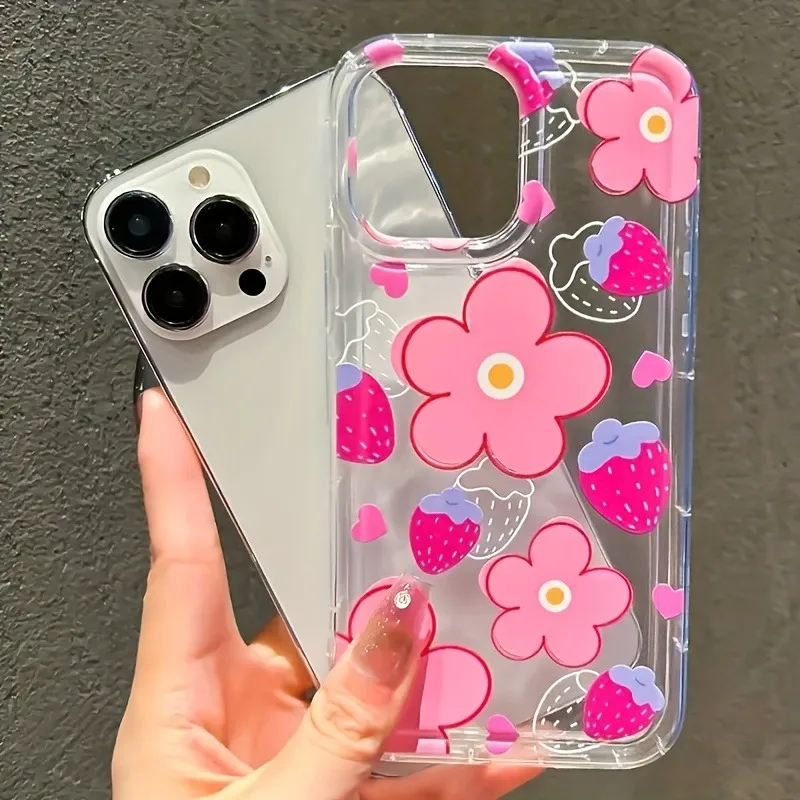 Fashionable Strawberry Flower With Lanyard Pattern For iPhone 17 16 Pro 15 14 13 12 11 Pro Max 16e 17Air X XR XS 7 8 Plus Cover thumbnail 2