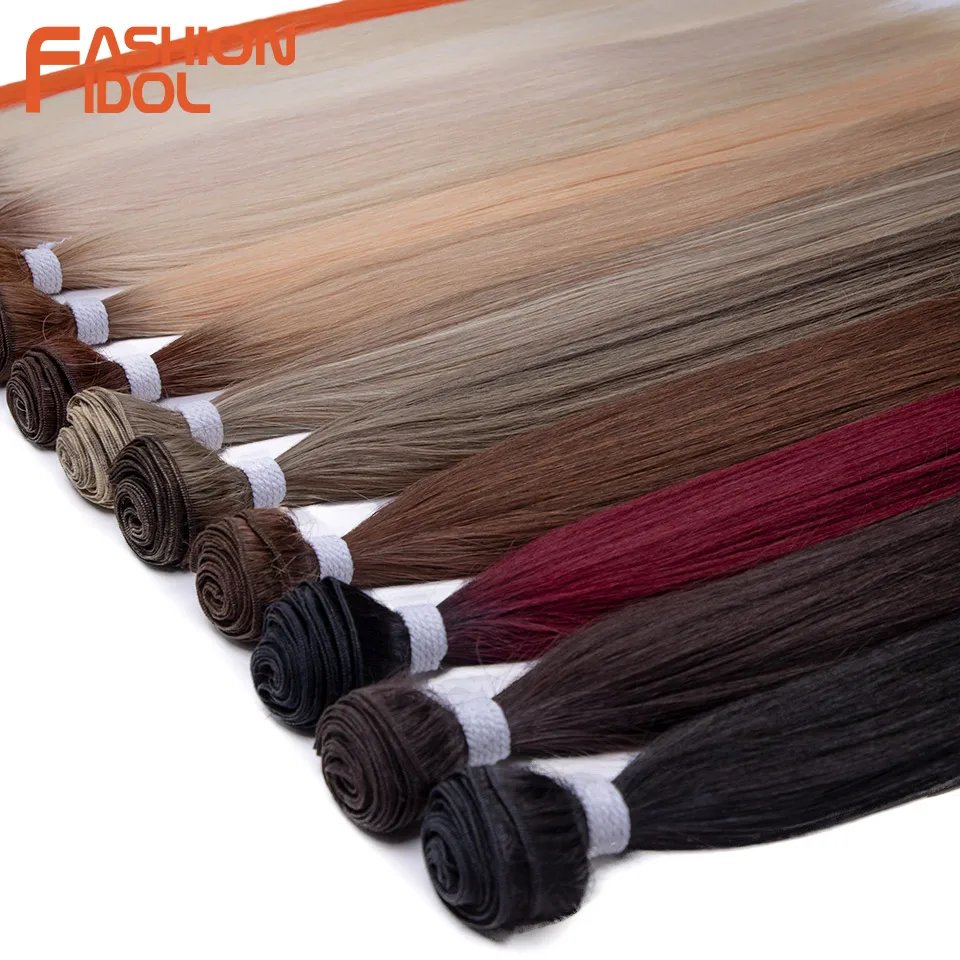 FASHION IDOL 28inch 200g Yaki Straight Hair Synthetic Wefts Hair Bundles Ombre Blonde Hair Bundles Salon Natural Hair Extensions thumbnail 5