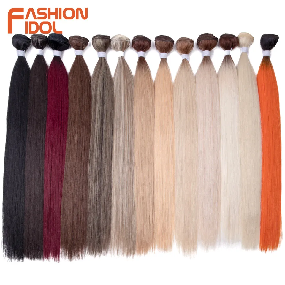 FASHION IDOL 28inch 200g Yaki Straight Hair Synthetic Wefts Hair Bundles Ombre Blonde Hair Bundles Salon Natural Hair Extensions thumbnail 3