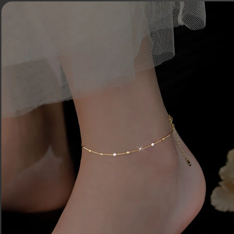 New 925 Sterling Silver Simple Chain Anklet Personalized Charm Anklet Birthday Gift for Women Exquisite Jewelry